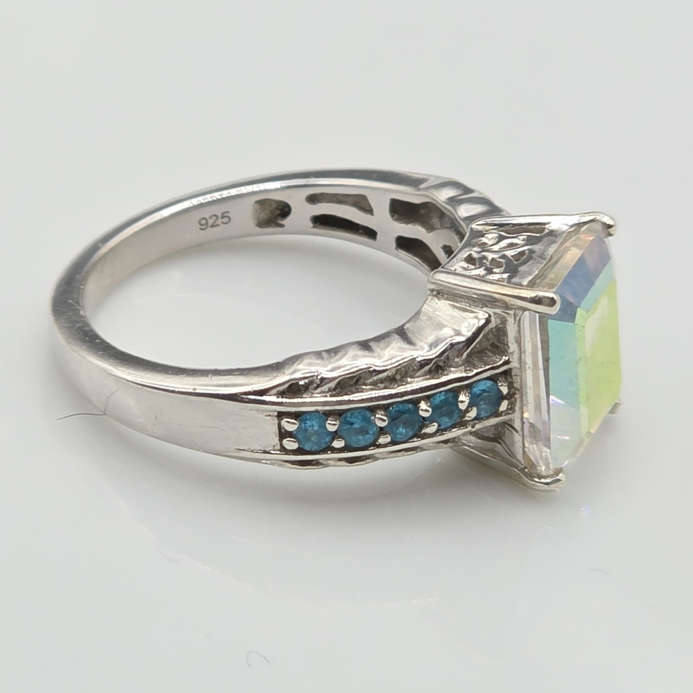 Designer Signed  Mercury Mist Topaz And Neon Blue Apatite Ring - Picture 3 of 8